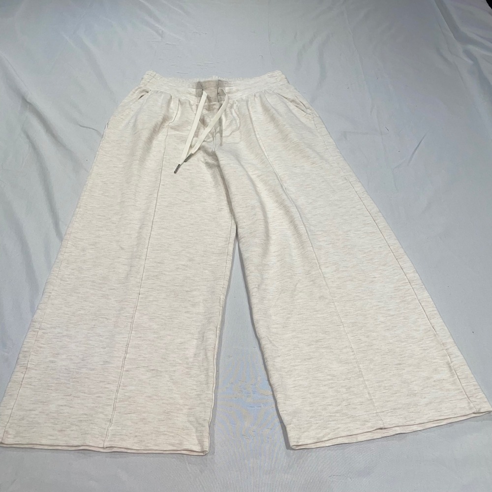 TravisMathew Womens Wide Leg Lounge Pants Oatmeal Cream Tencel Blend Medium